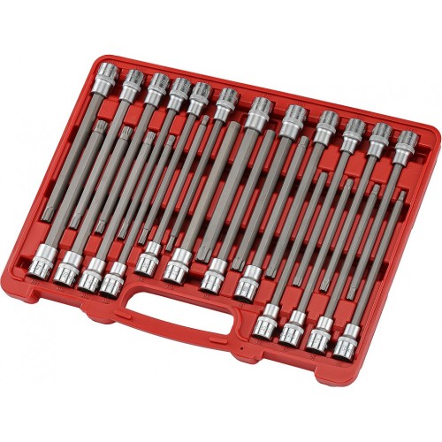 Набор насадок TORX HEX SPLINE RIBE длиной 200 мм.  впресованых в головку  24ед. 7024 JTC