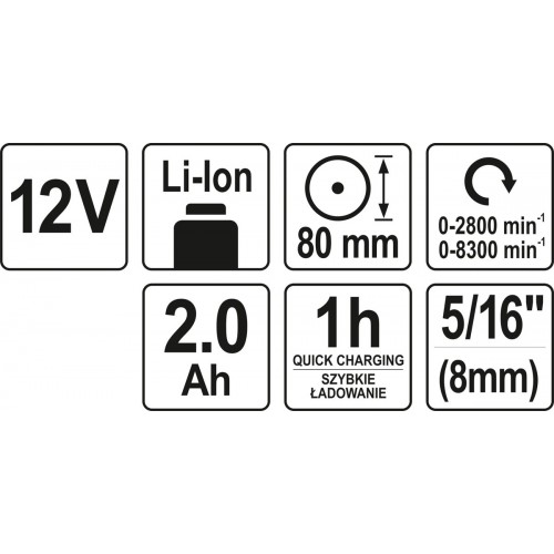Полировальная машина аккумуляторная YATO : Li-Ion 12 В, 2 А/час, 2 режима, диск Ø= 80 мм YT-82903
