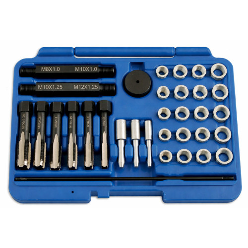 Набор 33 предмета,для восстановления резьбы свечей накаливания M8,M10,M12. QUATROS QS14140