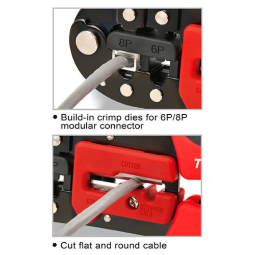 Кліщі для обтиску і зачистки проводів RJ11/RJ12/RJ45 тріскачкові, 203мм. TOPTUL DKAC2420