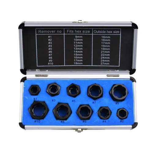 Набор для выкручивания сорванных гаек (9–19мм),10 предметов. GEKO G30032