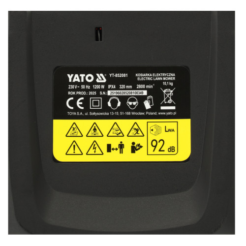 Газонокосилка сетевая 1200Вт,32см,травосборник 30л. YATO YT-852081