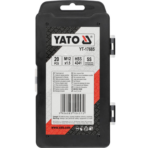 Набор инструментов для ремонта резьбы (М12×1.5),20 предметов. YATO YT-17685