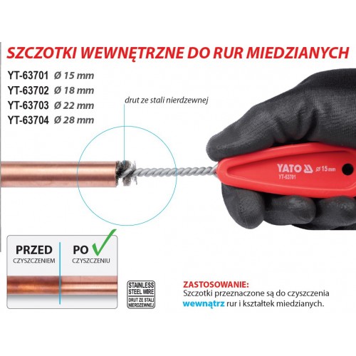 Щетка для внутренней чистки медных труб 22мм Yato YT-63703
