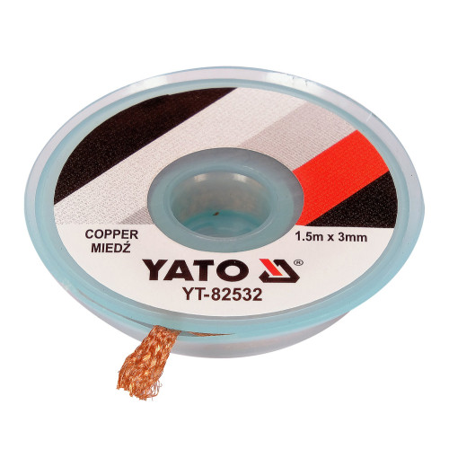 Медная плетеная лента для удаления припоя,3мм × 1,5м,в корпусе.YATO YT-82532