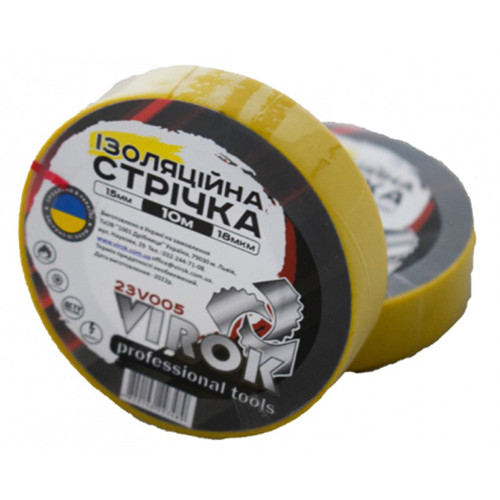 Лента изоляционная 15мм × 10м × 0,18мм,желтая. VIROK 23V005