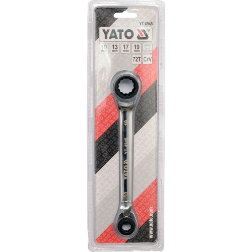Торцевой гаечный ключ YATO с трещоткой : M= 10x13-17x19 мм, L= 200 мм YT-4945