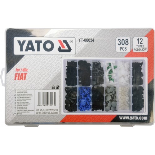 Набір кліпс FIAT, різні, 12 типорозмірів, 308 шт. YATO YT-06654