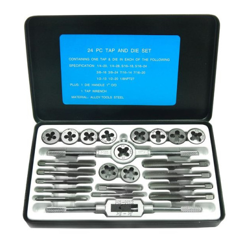 Набор метчиков и плашек для дюймовой резьбы,24 предмета,в металлическом кейсе. Forsage F-M024-2