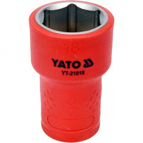 Головка торцевая диэлектрическая 6-гранная YATO : квадрат 3/8", М= 18 мм, L= 45/28 мм,VDE корпус до 1000V