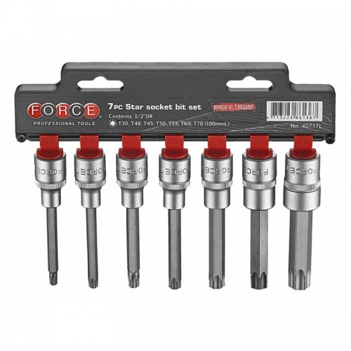 Набор бит Torx (T30-T70) в головке удлиненных, L=100 мм 7 пр. FORCE