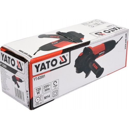 Шлифмашина угловая : P= 720 Вт, Ø= 115 мм, 11000 об./мин, узкая ручка YATO YT-82091