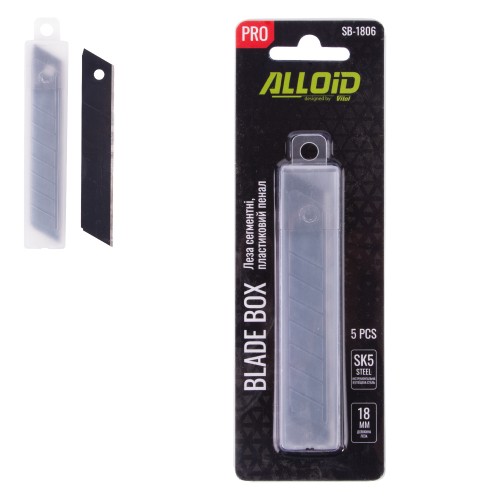 Лезвия сегментные 18 мм SK5, пластиковый пенал 5шт Alloid Pro SB-1806