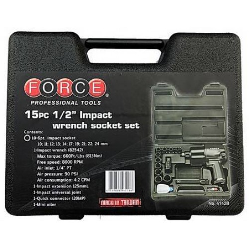 Пневмогайковерт 813Nm с набором ударных головок 1/2. FORCE 4142B F