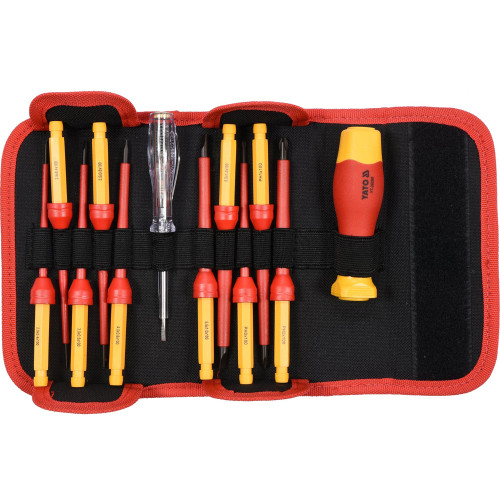 Набір викруток діелектричних ізольованих VDE 1000В,12пр,з чохлом. YATO YT-28290