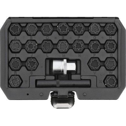 Секретные головки к винтам колесных дисков авто VAG YATO: с квадратом- 1/2", 22 шт. YT-060304 YATO