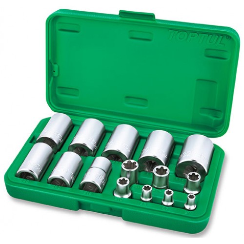 Набор головок Torx Plus EP 1/4",3/8",1/2" (EP6–EP32),15 предметов. TOPTUL GAAI1501