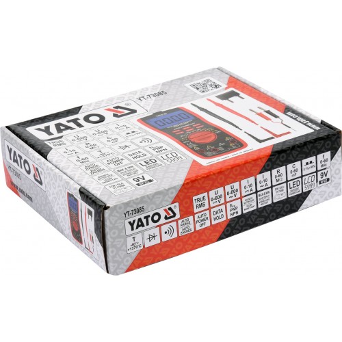Мультиметр для вимірювання електричних параметрів YATO з LCD-дисплеєм та провідниковими контактами YATO YT-73085