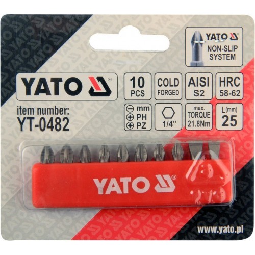 Набор бит SL.PH.PZ. 1/4" в кассете, длина: 25мм, 10шт YATO