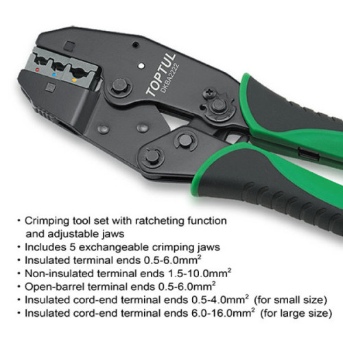 Набор для обжимки клемм универсальный со сменными насадками.TOPTUL GAAI0605