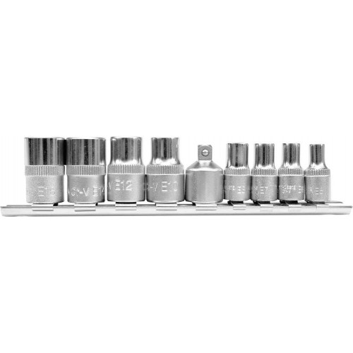 Набір торцевих головок TORX (Е-ТИП) 1/4" + 3/8" з перехідником, 9 шт. YATO YT-0520