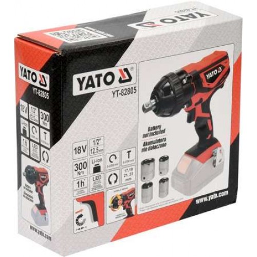 Гайковерт ударный аккумуляторний 1/2", 300 Нм, YATO (БЕЗ АККУМУЛЯТОРА) SYSTEM 18 V SYSTEM 18 V