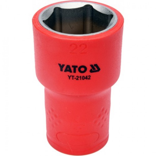 Головка торцевая диэлектрическая 6-гранная YATO : квадрат 1/2", М= 22 мм, L= 55/38 мм,VDE корпус до 1000V