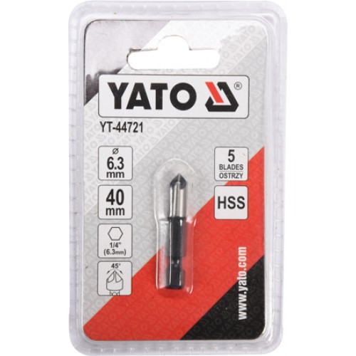 Зенкер конический по металлу YATO : HSS, Ø= 6.3 мм, l= 40 мм, 5 граней, HEX- 1/4"