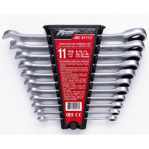 Набор ключей рожково-накидных трещоточных 11пр. (8-19мм) JBC-51112