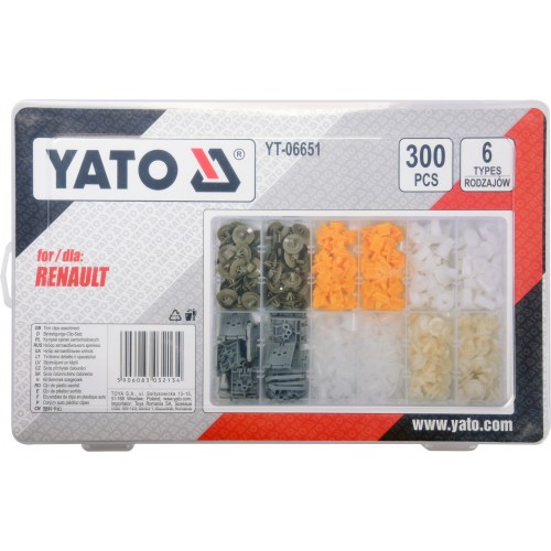 Набор клипс RENAULT, разные, 6 типоразмеров, 300 шт. YATO YT-06651
