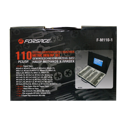 Набор метчиков и плашек метрических (M2–M18),110 предметов. Forsage F-M110-1
