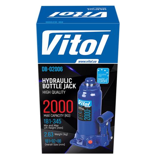 Домкрат бутылочный 2т 181-345 мм VITOL T90204S/DB-02006