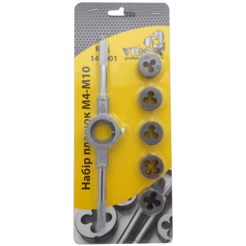 Набор плашек (M4–M10),7 предметов,сталь 9ХС. VIROK 14V001