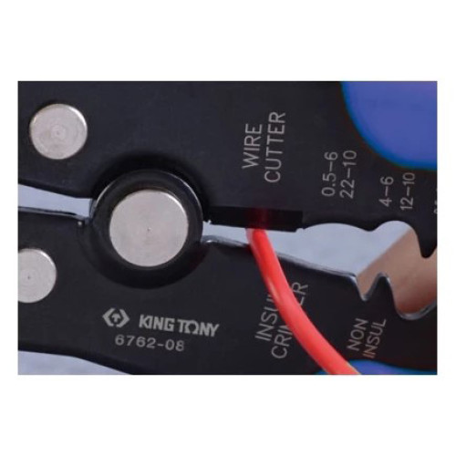 Стриппер-кримпер для зачистки и обжима изолированных клемм 0,2–6,0мм². KING TONY 6762-08