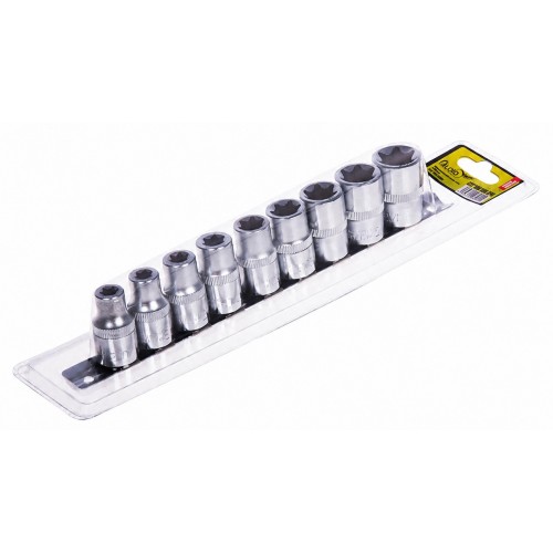 Набір торцевих головок E-TORX 1/2" (E10–E24),9 предметів. Alloid НГЕ-1024Б