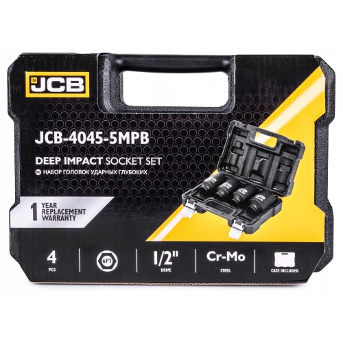 Набор головок ударных глубоких 4 ед. 1/2" (6-гр.) (34, 36, 38, 41 мм) JCB Tools JCB-4045-5MPB
