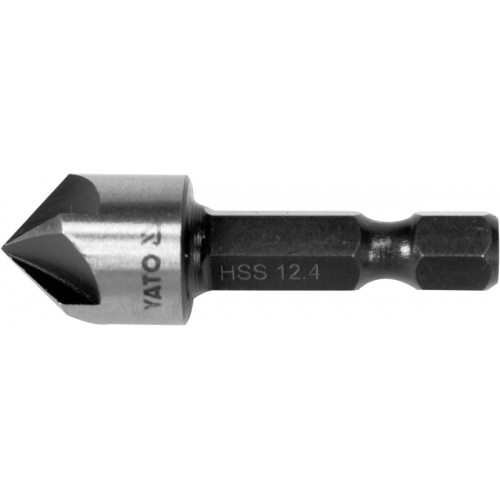 Зенкер конический по металлу YATO : HSS, Ø= 12.4 мм, l= 40 мм, 5 граней, HEX- 1/4"