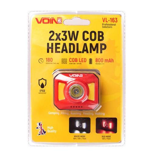 Налобный фонарь аккумуляторный 800 мАч COB LED 3W +3W VOIN VL-163