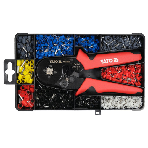 Кліщі для обтиску втулкових наконечників із набором гільз 0,25–10мм²,175мм, (1200шт). YATO YT-23052