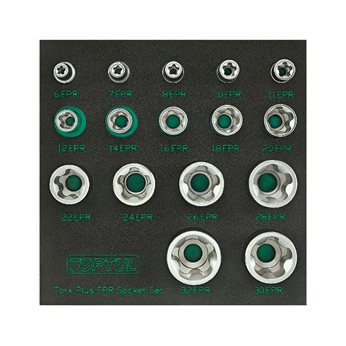Набор головок Torx Plus EPR на квадрат 1/4, 3/8, 1/2 размеры 6EPR-32EPR 16ед. GABF1601 TOPTUL