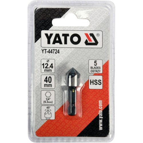 Зенкер конический по металлу YATO : HSS, Ø= 12.4 мм, l= 40 мм, 5 граней, HEX- 1/4"