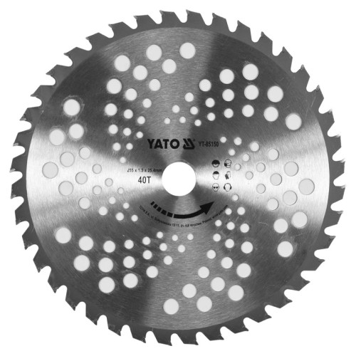 Нож дисковый YATO:255×25.4мм,40Т, для триммеров и мотокос YT-85001,YT-85003 (YT-85150)