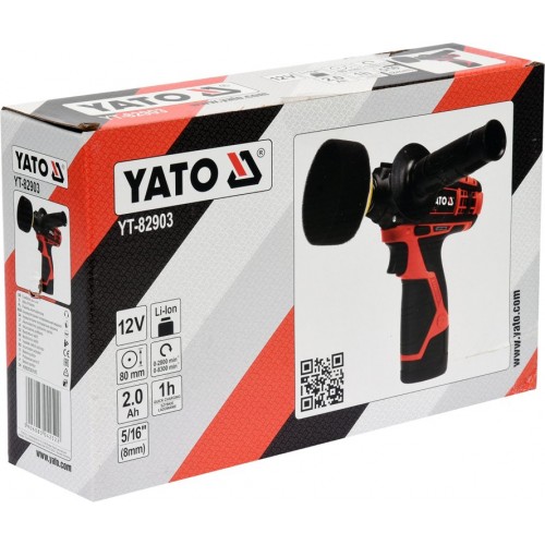 Полировальная машина аккумуляторная YATO : Li-Ion 12 В, 2 А/час, 2 режима, диск Ø= 80 мм YT-82903