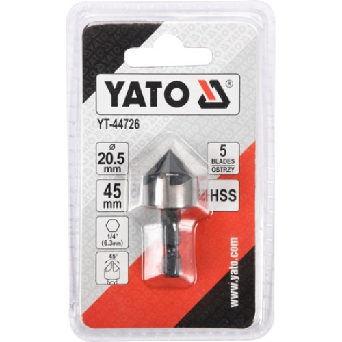 Зенкер конический по металлу YATO : HSS, Ø= 20.5 мм, l= 45 мм, 5 граней, HEX- 1/4"