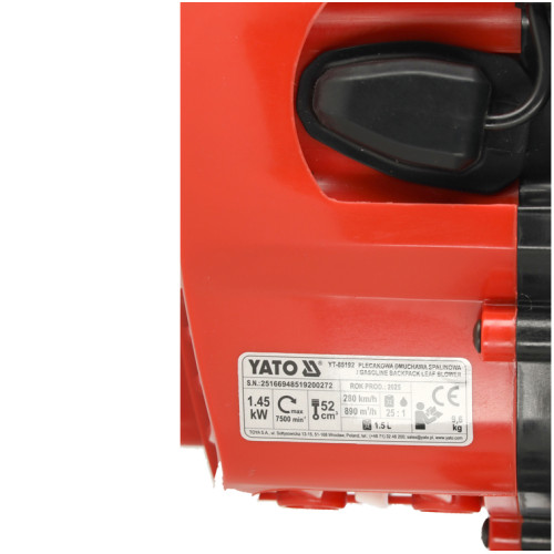 Повітродувка-ранець бензинова YATO 52см³,1,45кВт,продуктивність 890м³/хв,7500об./хв. YT-85192