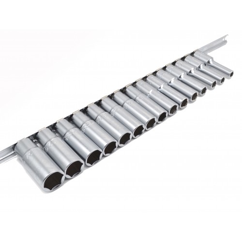 Набор головок длинных 1/2" 15ед. 8~19,21,22,24мм (на планке) TOPTUL GAAQ1606U