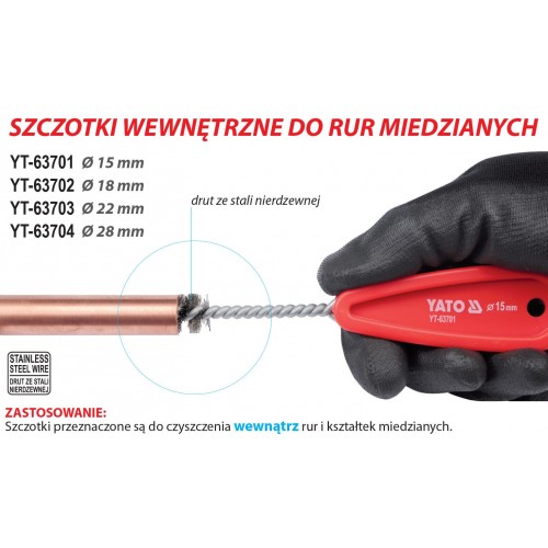Щетка для внутренней чистки медных труб 28мм Yato YT-63704