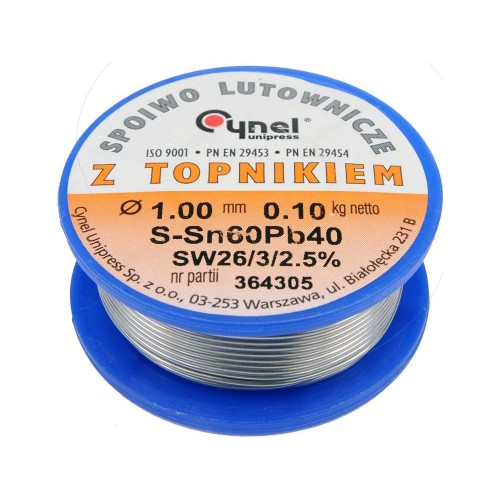 Припой Sn60-Pb40 проволочный на катушке VOREL: Ø=1мм, m=100 г (76810)