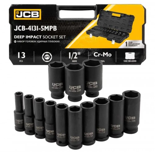 Набор головок ударных глубоких 1/2", 13 ед. (6-гр.) (10-32 мм) JCB-4131-5MPB