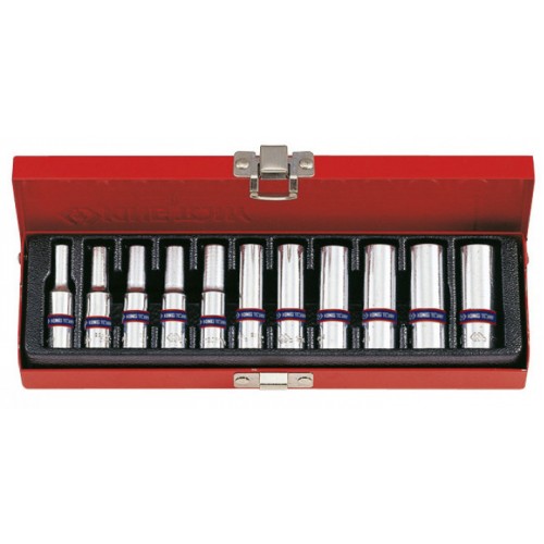 Набор удлиненных головок 1/4" 4–13мм,6-гранных,11 предметов. KING TONY 2511MR